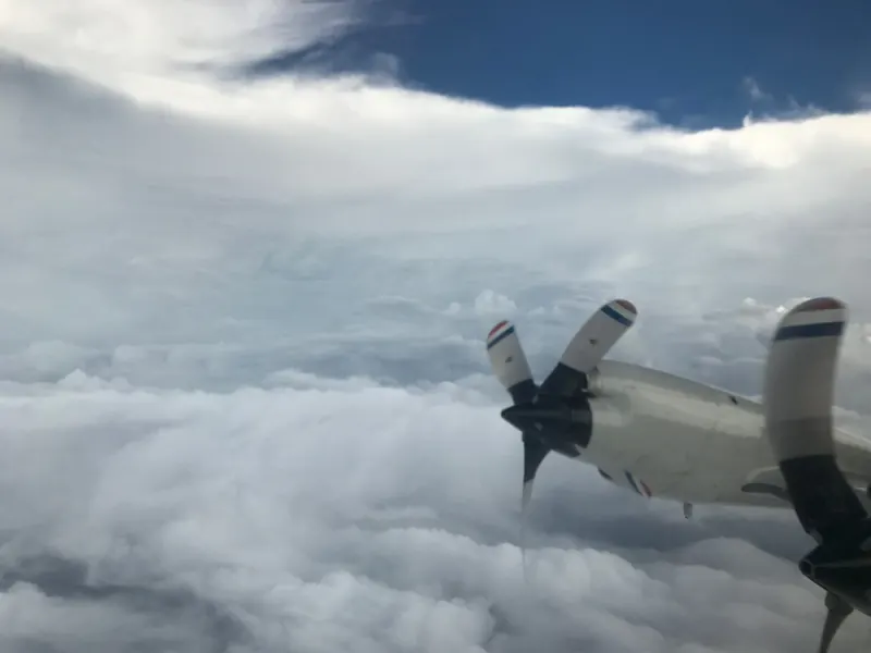 The view from a NOAA aircraft flying through thick storm cloud